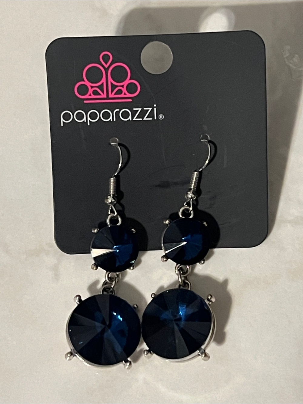 Paparazzi Deep Navy Crystal Double Drop Earrings